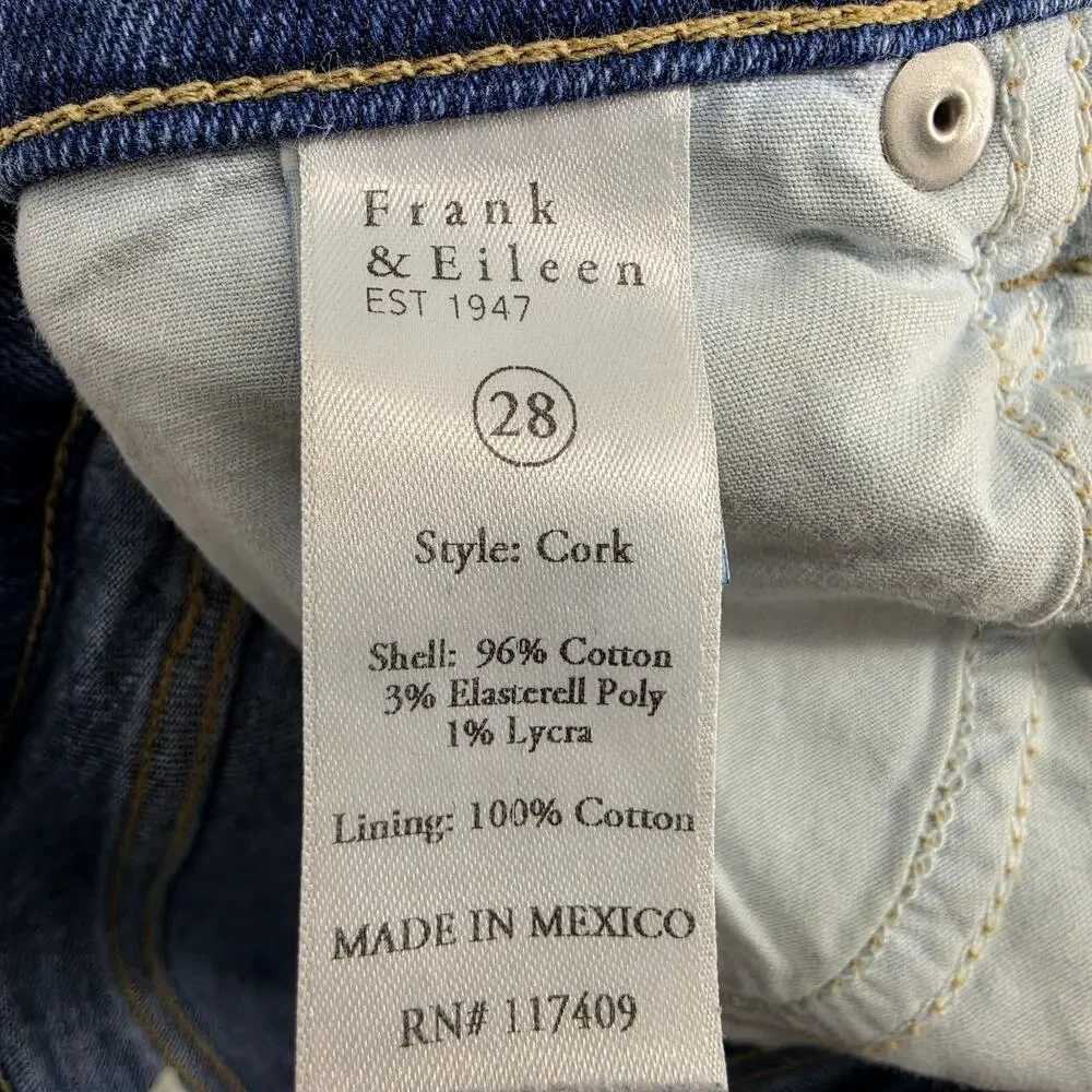 Frank & Eileen Antique Blue Cork Frayed Crop High Rise Button Fly Jeans Size 28